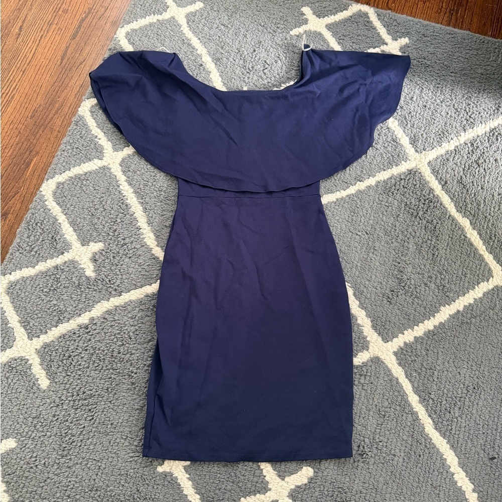 Soprano Blue Off-Shoulder Bodycon Midi Dress